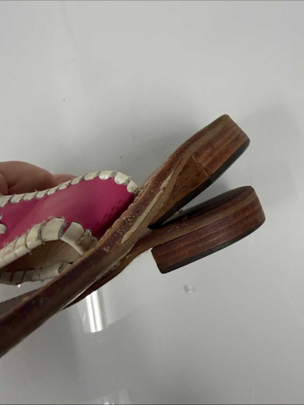 Jack Rogers Pink and Cream Leather Thong Sandals - Picture 6 of 7
